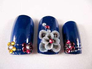 Japanese artificial fake nails art midnight blue 3d  