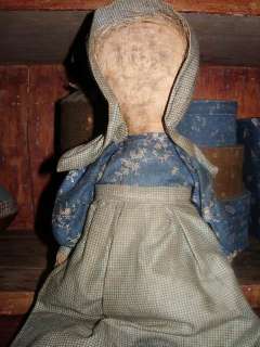 Early Antique Style Primitive Prairie Rag Doll in Blue Fabrics Arnett 