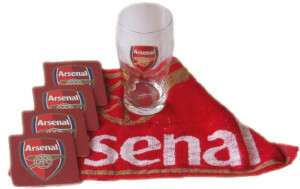 ARSENAL FC New MINI BAR Gift Set Beer Glass Mats Towel  