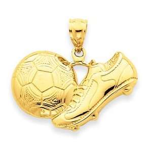  14k Yellow Gold Soccer Shoe Kicking Ball Pendant Jewelry