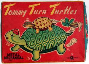 TOMMY TURN TURTLES WIND UP METAL MECHANICAL LITHOGRAPH JAPAN W/BOX 