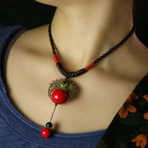  Bohemia Style Red Bead Necklace Weave Women Sweater Chain 