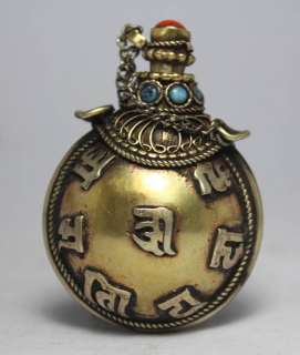 ASIAN TIBETAN HANDWORK INLAY TURQUOISE CORAL COPPER SNUFF BOTTLE 