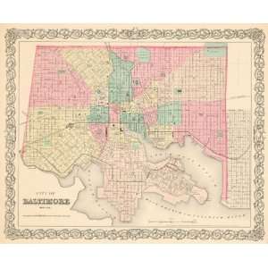  Colton 1855 Antique Map of Baltimore