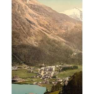  Vintage Travel Poster   St. Moritz village and baths with 