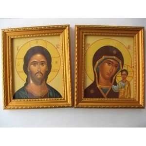    Savior and Our Lady of Kazan cardboard icons 10x12cm canvas style