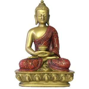 Sm. Nepali Buddha, Meditation pose, 5.5H, red & gold finish  