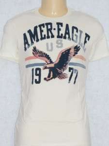 American Eagle Outfitters AE Mens Ivory Flocked Graphic T Shirt NWT 