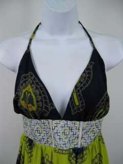 TRICIA FIX Chartreuse Pattern Backless Halter Shirt M  