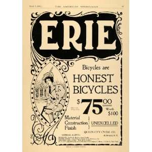  1896 Ad Erie Honest Bicycles Bike Queen City Cycle Biking 