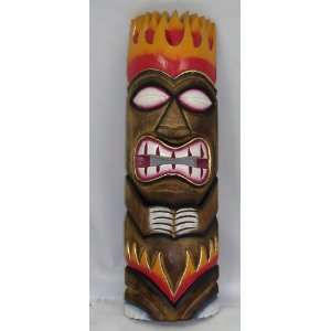TIKI HAWAIIAN MASK Plaque w/ Flames Carved Wood Hand Painted New Wall 