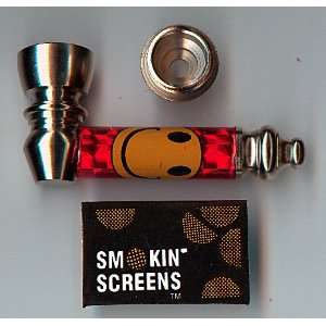 Metal Tobacco Pipe NEW with Cap & FREE Tobacco Pipe Screens Red with 