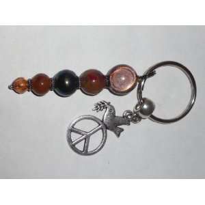  Handcrafted Bead Key Fob   Gun Metal/Silver/Peace Sign 