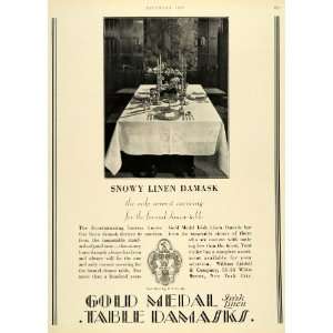1928 Ad Dinner Table Decor William Liddell Gold Medal Table Damasks 