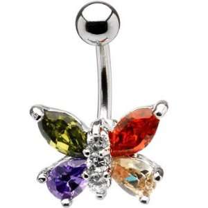  Multi Color Two Tone Gem Butterfly Belly Ring: Jewelry