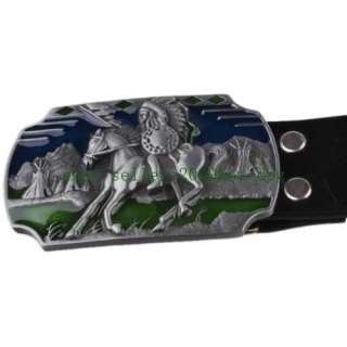 Mens/Boys New Fashion Western Horse Belt Buckle with PU Leather Belt 