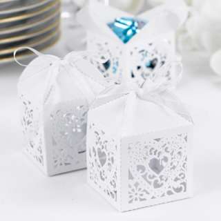 100) Die Cut Heart White Shimmer Favor Boxes Wedding Bridal Reception 
