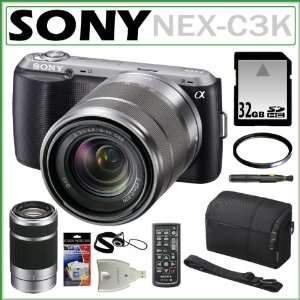  Lens Digital Camera in Black with Sony SEL1855 18 55mm Zoom + Sony 