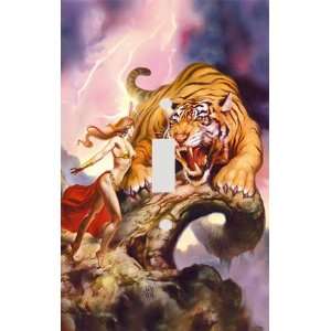  Tiger and Warrior Woman Decorative Switchplate Cover