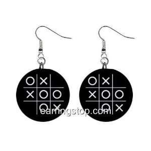  Tic Tac Toe Game Dangle Earrings Jewelry 1 inch Buttons 