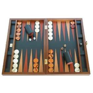   Sacci Large Folding Wood Backgammon Board Set   Leather/Mahogany Case