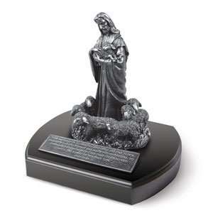   Resin Good Shepherd Sculpture With Black Wood Base And Bible Verse