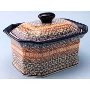  Polish Pottery Large Cake Box / Jar 6 3/4 H x 7 W x 9 3 