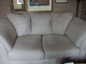KLAUSSNER OFF WHT MICROFIBER LOVESEAT 2 PILLOWS & COVER  