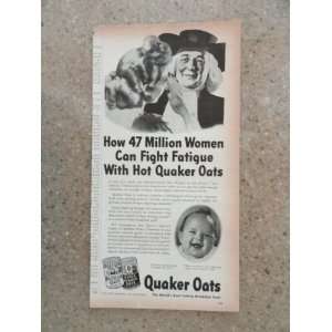  Quaker Oats, Vintage 40s print ad. black and white Illustration 