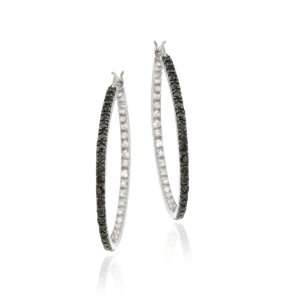    Sterling Silver 35mm Inside Out Black CZ Hoop Earrings Jewelry