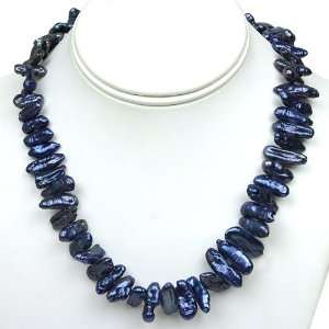  Black Long Shape Genuine Freshwater Pearl Necklace 18 