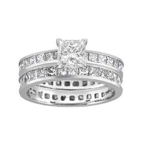 50 Carat 2PC Princess Cut Diamond 14k Gold Matching Eternity Bridal 