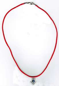 Kabbalah Evil Eye Necklace Red String & Silver Hamsa Hand For Good 