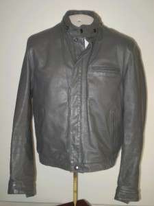 80s nu wave Bermans cafe racer leather jacket gray 42  