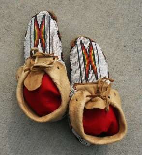 Mid 1900s Northern Cheyenne Full Beaded Hide Moccasins Montana  