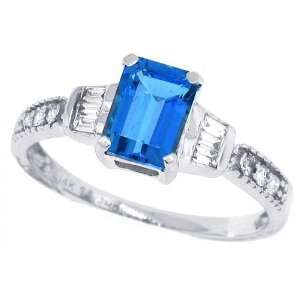  1.25Ct Emerald Cut Blue Topaz Ring with Diamonds in 10Kt 