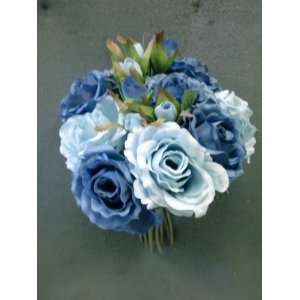   Blue Luxury Bridal Rose Wedding Bouquet w/9 Blooms 