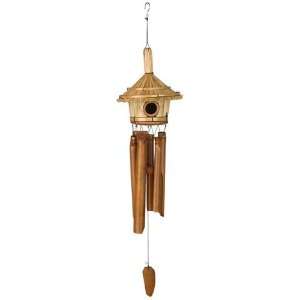  Thatched Roof Birdhouse Chime   Mellow Toned Bamboo Tubes 