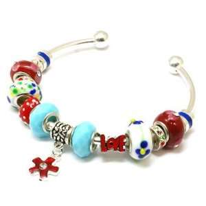  TOC BEADZ Red & Blue LOVE Cuff Bangle For Slide On Bead 