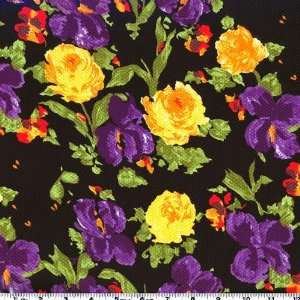  58 Wide Cotton Pique Buds Multi Floral Yellow/Purple Fabric 