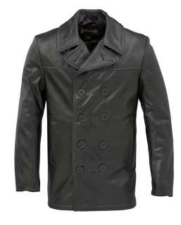 SCHOTT NYC MENS COWHIDE FITTED LEATHER PEACOAT 640F BLACK SELECT SIZE 