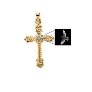  14 K Yellow Gold Cross Pendant with Dove Image: Everything 