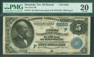 00 National Bank Note First NB HAWAII TERR., 1882, Fr. #574, PCGS 