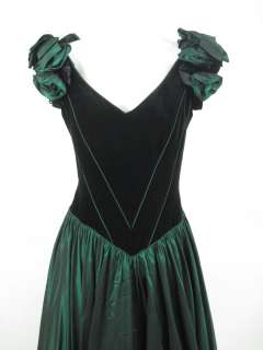 TERENCE NOLDER Green Black Velvet Evening Gown Dress 10  