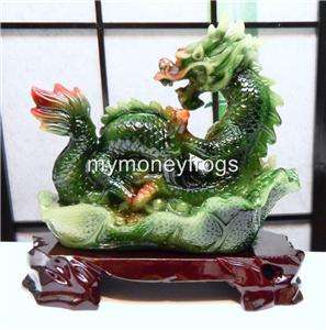 Big LARGE Green Jade Chinese Oriental Feng Shui LUCKY Dragon Statue 