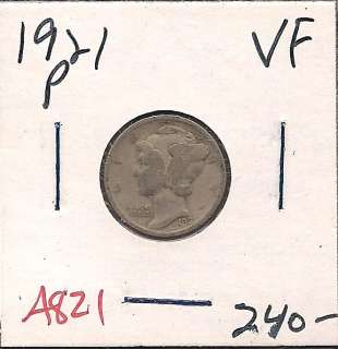1921 Mercury Dime Ten Cent Very Fine A821  