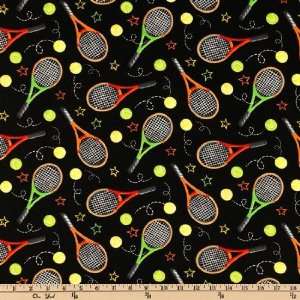  44 Wide Tennis Equipment Black Fabric By The Yard: Arts 