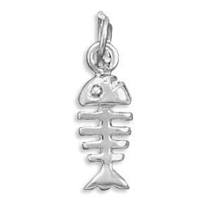 Sterling Silver Charm Pendant Fish Bones Skeleton Jewelry