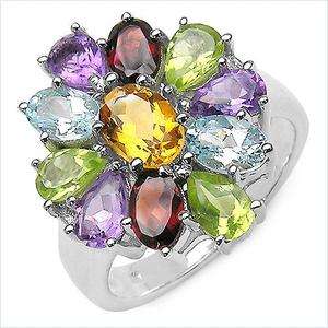 85 ctw Multigem Sterling Silver Ring Sz 6  