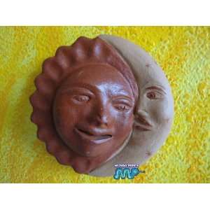 : Sun & Moon Mexican Red Clay Ceramic Plaque 6 Folk Hangin Wall Art 